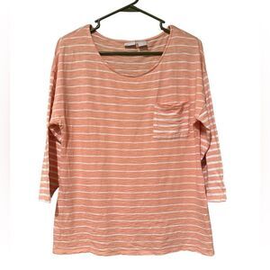 Chico’s Striped 3/4 Length Sleeve T Shirt Chico’s Size 1 Size Medium